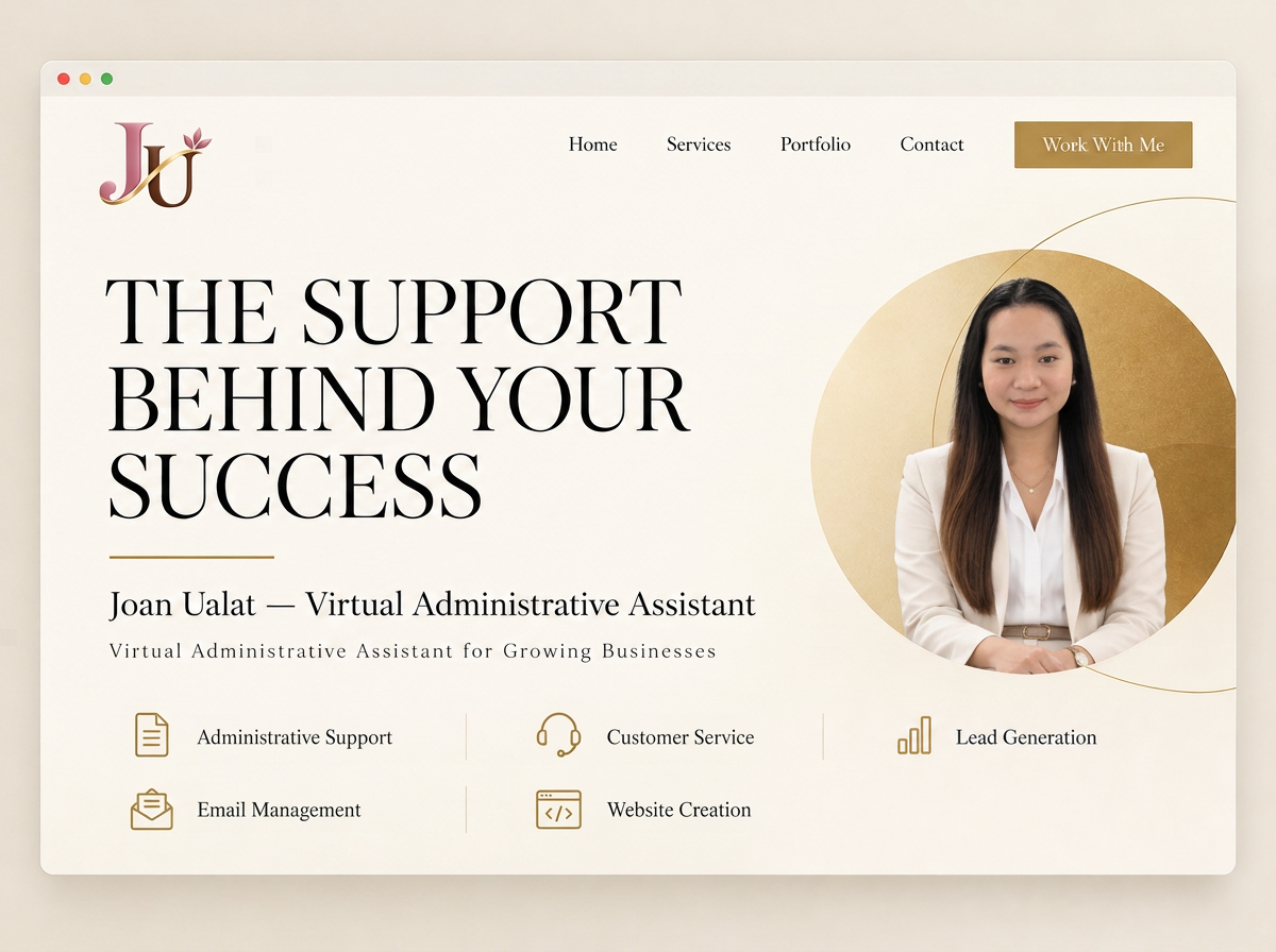 Joan Ualat Virtual Administrative Assistant website concept — Joan Digital Studio