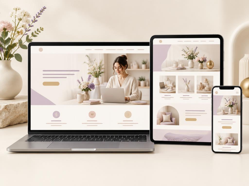 Laptop, tablet and smartphone displaying an elegant small-business website